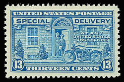 Special Delivery, 1944, 13¢ blue (Scott E17), radiant look with full ...
