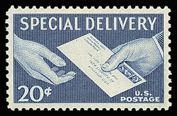 Special Delivery, 1954, 20¢ deep blue (Scott E20), bold centering ...