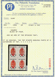 Guard Mail, 1930, 2¢ black & red (Scott M4), block of 4, without gum ...