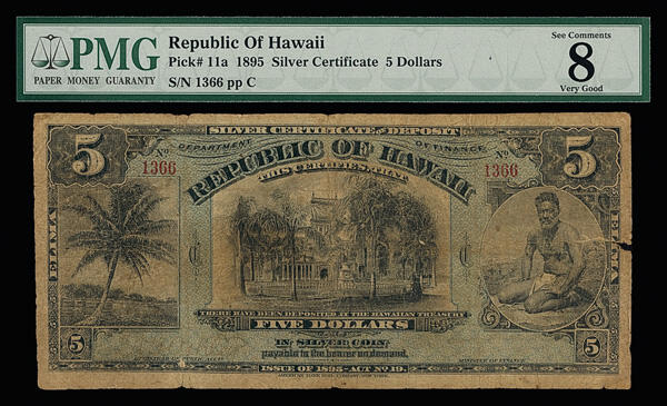 Republic Of Hawaii Pick #11a 1895 (1897) $5 Silver Certificate Of ...