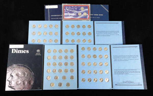 U.S. Mercury and Roosevelt Dime Collection in Whitman Album Folders, ...