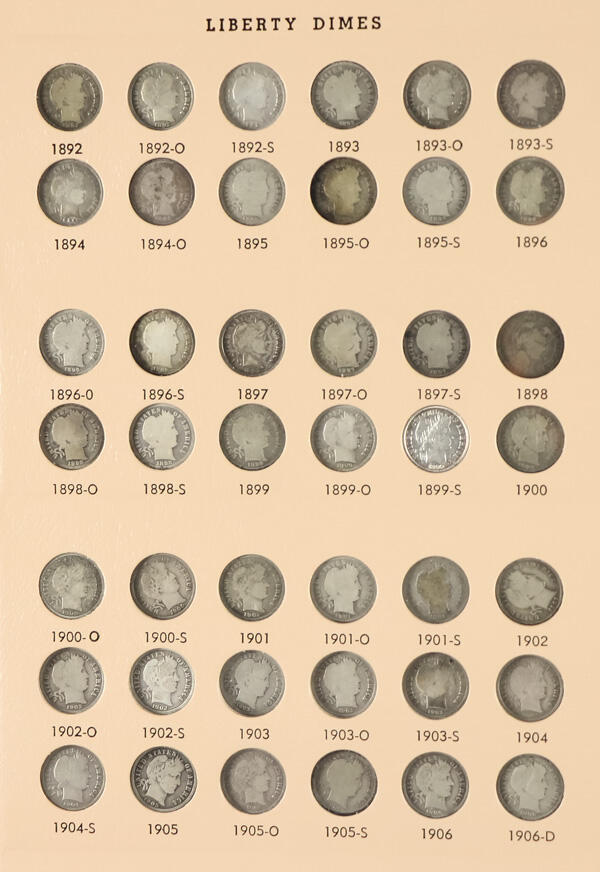 U.S. Complete Liberty "Barber" Dime Collection, 1892-1916, features ...