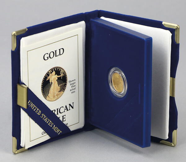 1989-P $5 American Gold Eagle Proof. 9167 fine; 1/10 oz; ...