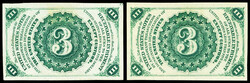 Fr. 1227 3¢ Third Issue Lot of 2 Notes, both with Light Background ...
