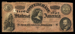 Group of (2) $100 Confederate State Of America Bank Notes, 1862-1864, ...