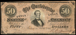 Group of (4) Fr. T-66 1864 $50 Confederate States Of America CSA Bank ...