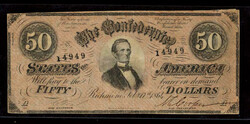 Group of (4) Fr. T-66 1864 $50 Confederate States Of America CSA Bank ...