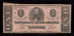 Group of (5) Confederate States Of America CSA Bank Notes, includes: ...