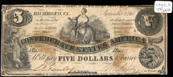 Group of (5) Confederate States Of America CSA Bank Notes, 1861, ...