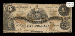Group of (5) Confederate States Of America CSA Bank Notes, 1861, ...