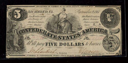 Group of (3) Confederate States Of America CSA Bank Notes. 1861, ...