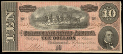 Group of (9) Fr. T-68 184 $10 Confederate States Of America CSA Bank ...
