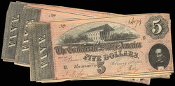 Group of (12) Fr. T-69 1864 $5 Confederate States Of America CSA Bank ...