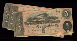 Group of (12) Fr. T-69 1864 $5 Confederate States Of America CSA Bank ...