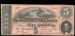 Group of (6) Fr. T-69 1864 $5 Confederate States Of America CSA Bank ...