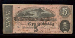 Group of (6) Fr. T-69 1864 $5 Confederate States Of America CSA Bank ...