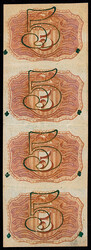 Fr. 1233 5¢ Second Issue Uncut Vertical Strip of 4 (Fr-1233), ...
