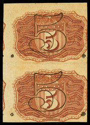 Fr. 1233 5¢ Second Issue Uncut Pair (Fr-1233), Rothert-18. Vertical ...