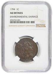 1794 1C Liberty Cap Large Cent NGC AU Details - Environmental Damage, ...