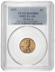 1972 1C Lincoln Penny PCGS MS65RD DDO FS-101, PCGS graded Mint State ...
