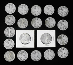 Group of (20) Walking Liberty Silver Half Dollars, 1917-1945, ...