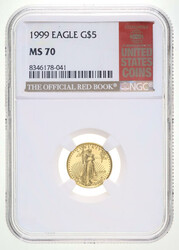 1999 $5 American Gold Eagle NGC MS70, Honoring A Guide Book Of United ...