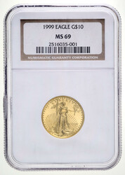 1999 $10 American Gold Eagle NGC MS69, NGC graded Mint State ...