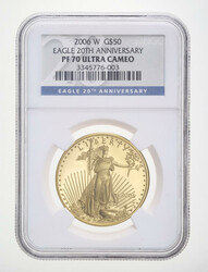 2006-W $50 American Gold Eagle NGC PF70 Ultra Cameo 20th Anniversary, ...