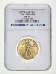 2009 $25 American Gold Eagle NGC MS70 Early Releases, NGC graded Mint ...