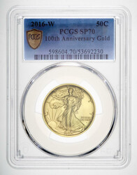 2016-W 50C Gold Walking Liberty Half Dollar PCGS SP70, 100th ...