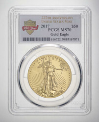 2017 $50 American Gold Eagle PCGS MS70 225th Anniversary United ...