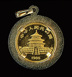 1985 10 Yuan China 1/10 oz. Gold Coin In Bezel. 999 fine gold; ...