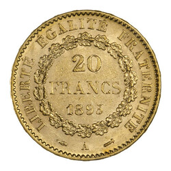 France, 20 Francs, AU-Uncirculated, Angel, 1895, France, 1895 A, 20 ...
