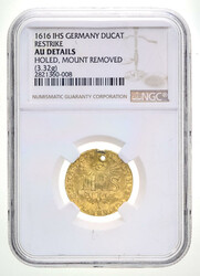 1616 IHS Germany Gold Ducat Restrike NGC AU Details Holed, Mount ...