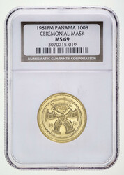 1981 FM Panama 100 Balboas Ceremonial Mask Gold Coin NGC MS69, NGC ...