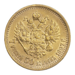 Russia, 7 1/2 Rubles, Nicholas II, Uncirculated Gold Coin, Single ...