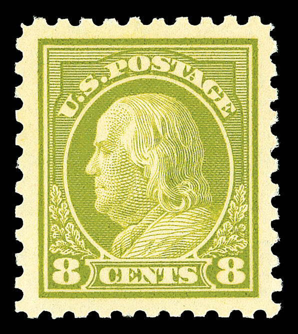1914, 8¢ pale olive green, S.L. watermark, perf. 10 (Scott 431), ...