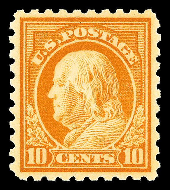 1914, 10¢ orange yellow, S.L. watermark, perf. 10 (Scott 433), ...