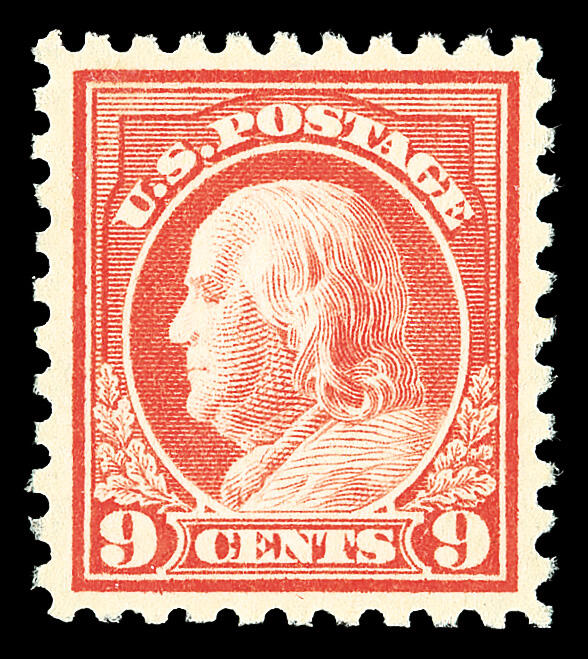 1916, 9¢ salmon red, unwatermarked, perf. 10 (Scott 471), dazzling ...
