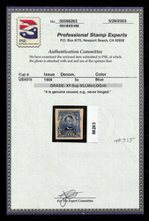 1908, 5¢ blue, imperf. (Scott 315), strikingly broad borders; the ...