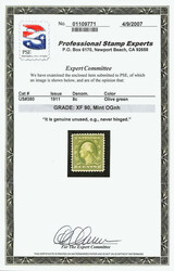 1911, 8¢ olive green, S.L. watermark (Scott 380), precisely framed ...
