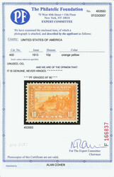 1913, 10¢ Panama-Pacific, perf. 12, orange yellow (Scott 400), ample ...