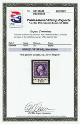 1916, 3¢ violet, type I, unwatermarked, perf. 10 (Scott 464), single ...