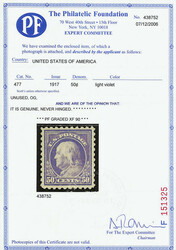 1917, 50¢ light violet, unwatermarked, perf. 10 (Scott 477), fresh, ...