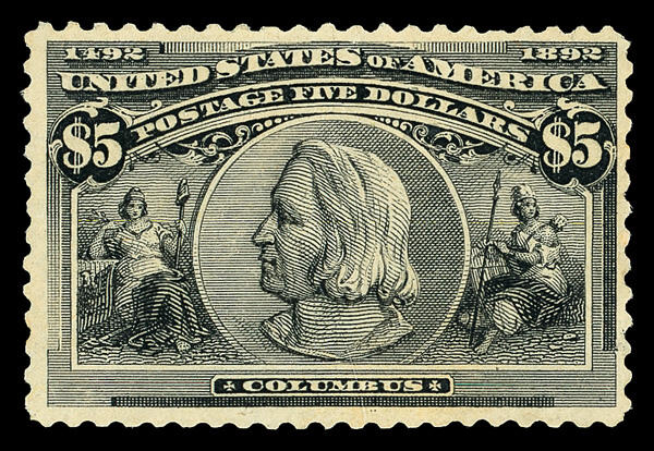 1893, $5 Columbian (Scott 245), o.g., lightly hinged, lovely charcoal ...