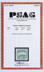 1869, 12¢ green (Scott 117), part o.g., lovely bright color and a ...