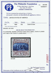 1869, 15¢ brown & blue, type II (Scott 119), unused without gum, ...