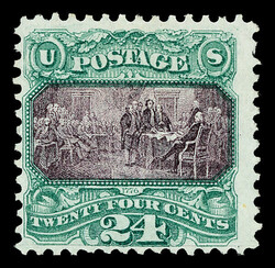 1869, 24¢ green & violet (Scott 120), unused without gum, vivid ...