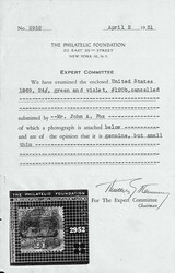 1869, 24¢ green & violet, center inverted (Scott 120b), quartered ...