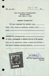 1869, 30¢ ultramarine & carmine, flags inverted (Scott 121b), ...